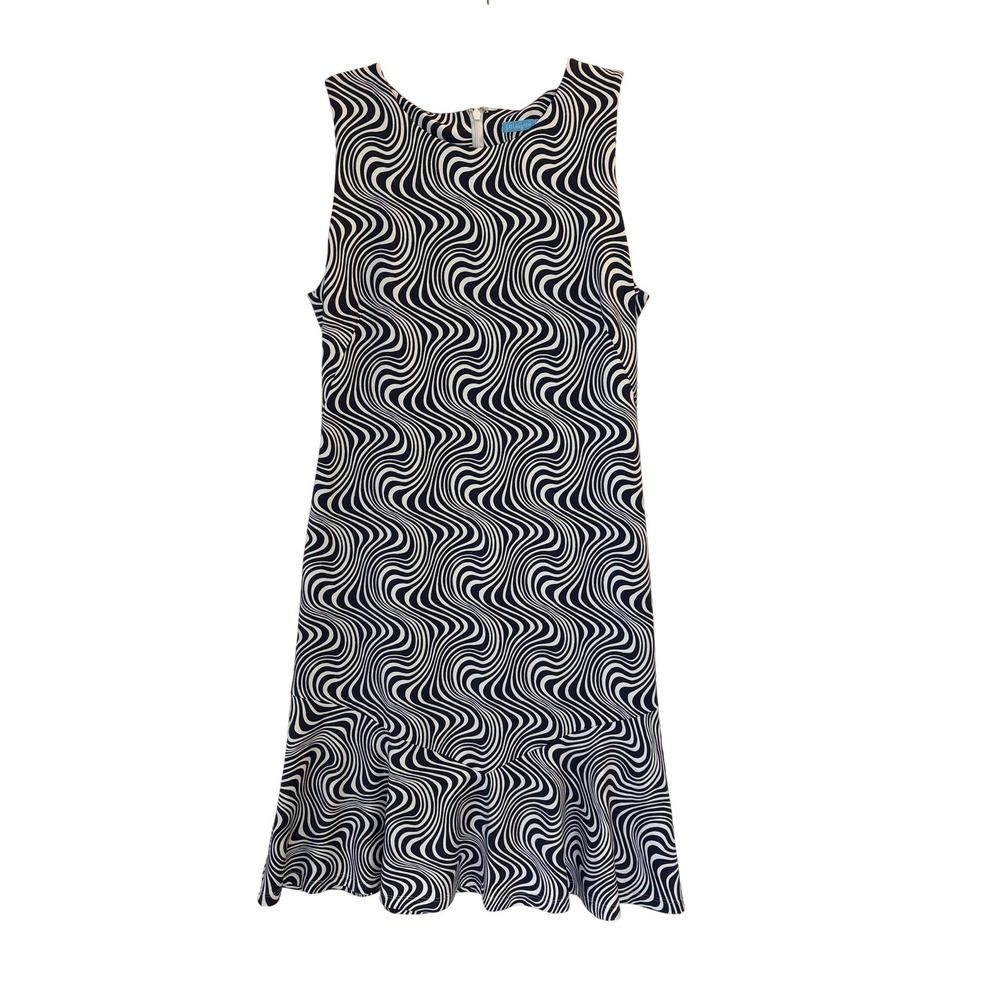 J.McLaughlin Drop Waist Dress Small Navy Swirl Print Flounce Catalina Cloth